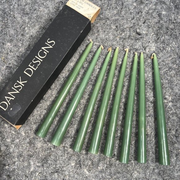 Vintage Dansk Designs France Olive Green 8" Taper Candles Set Of 8 Style 1818 - Picture 3 of 12